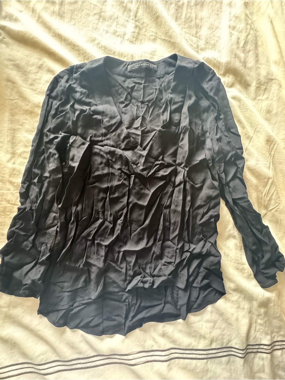 Classic Black V-Neck Women's Blouse (needs ironing)